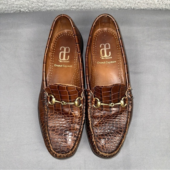 Allen Edmonds Shoes Mens 8.5D Brown Grand Cayman Croc Printed Leather Slip On - Picture 6 of 7
